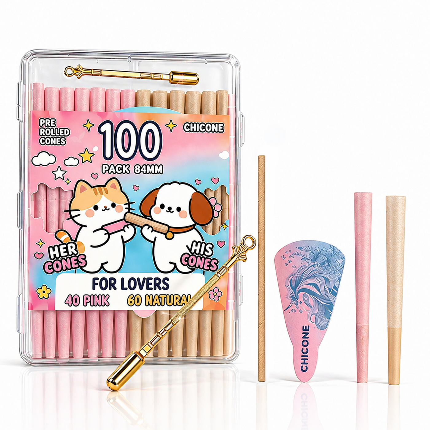 100 Pack Rolling Cones 40 Pack Pink + 60 Pack Wood Rolling Papers