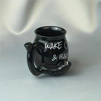 Black ceramic smoking coffee cup