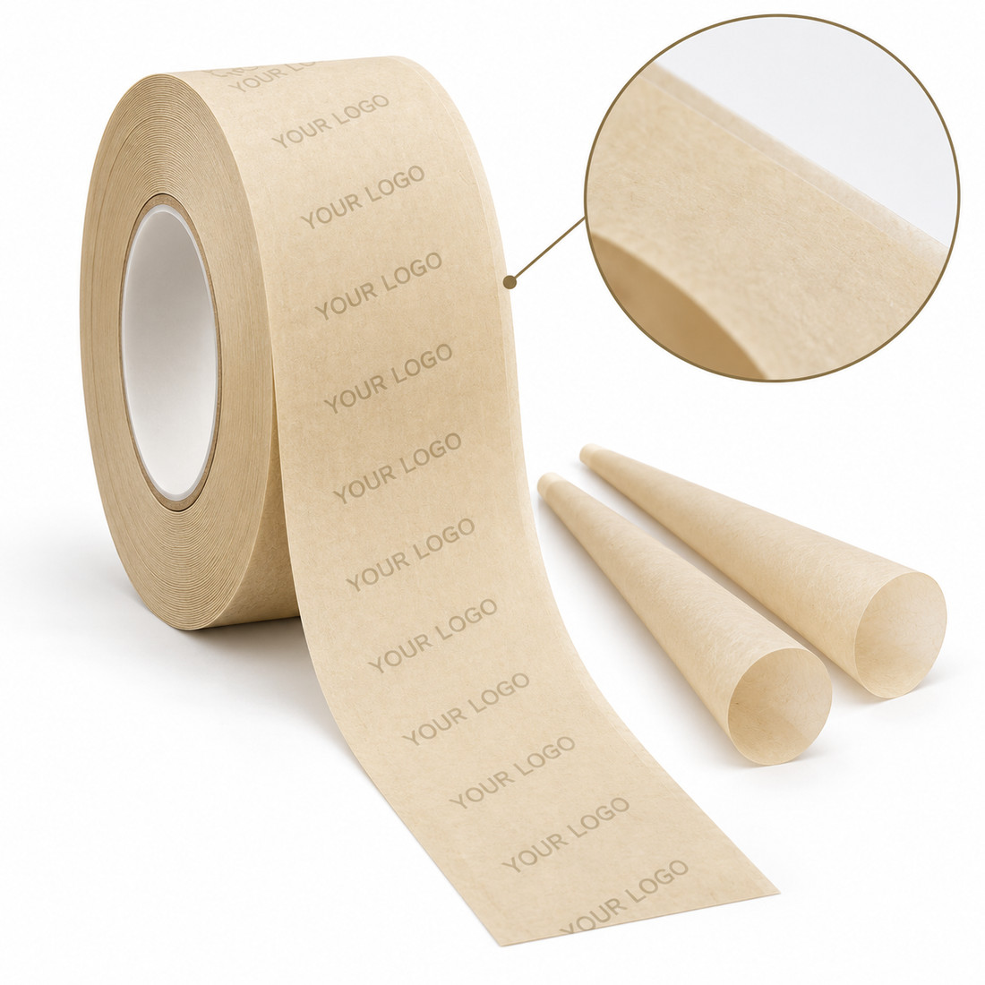 Natural brown rolling paper bobbin roll with gum line and pre-rolled cones